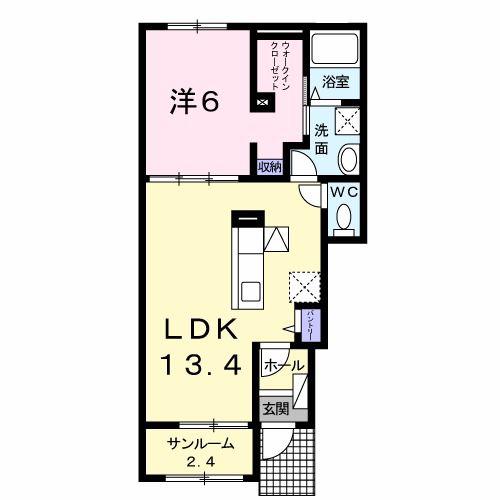プルメリア(1LDK/1階)の間取り写真