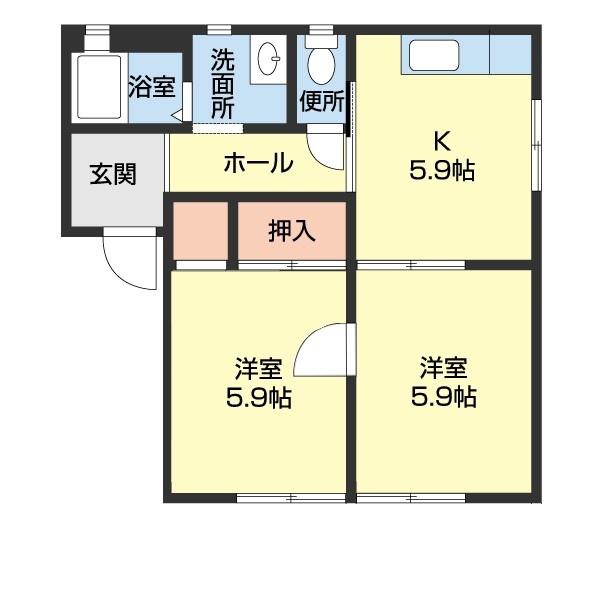 ＪＲ阪和線 紀伊駅 徒歩53分 2階建 築29年(2K/1階)の間取り写真
