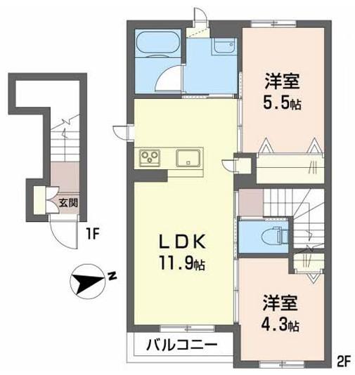 カーサ・アザレア(2LDK/2階)の間取り写真