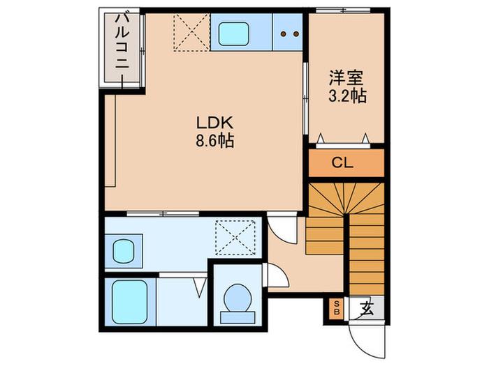 LILA城野(1LDK/2階)の間取り写真