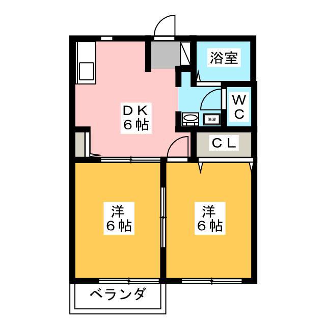 セゾンクレールD(2DK/2階)の間取り写真