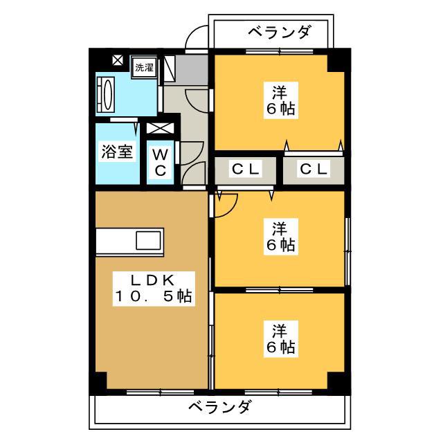 アムール・松倉(3LDK/3階)の間取り写真