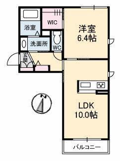クオレール吉敷(1LDK/1階)の間取り写真