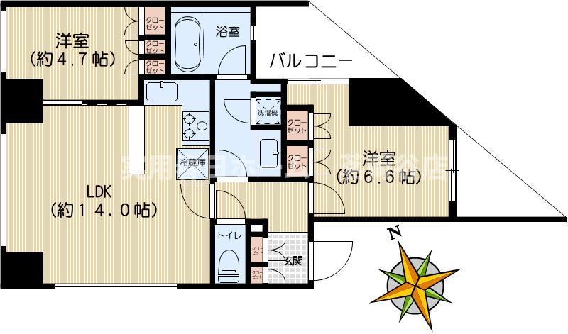 パークキューブ春日安藤坂(2LDK/9階)の間取り写真