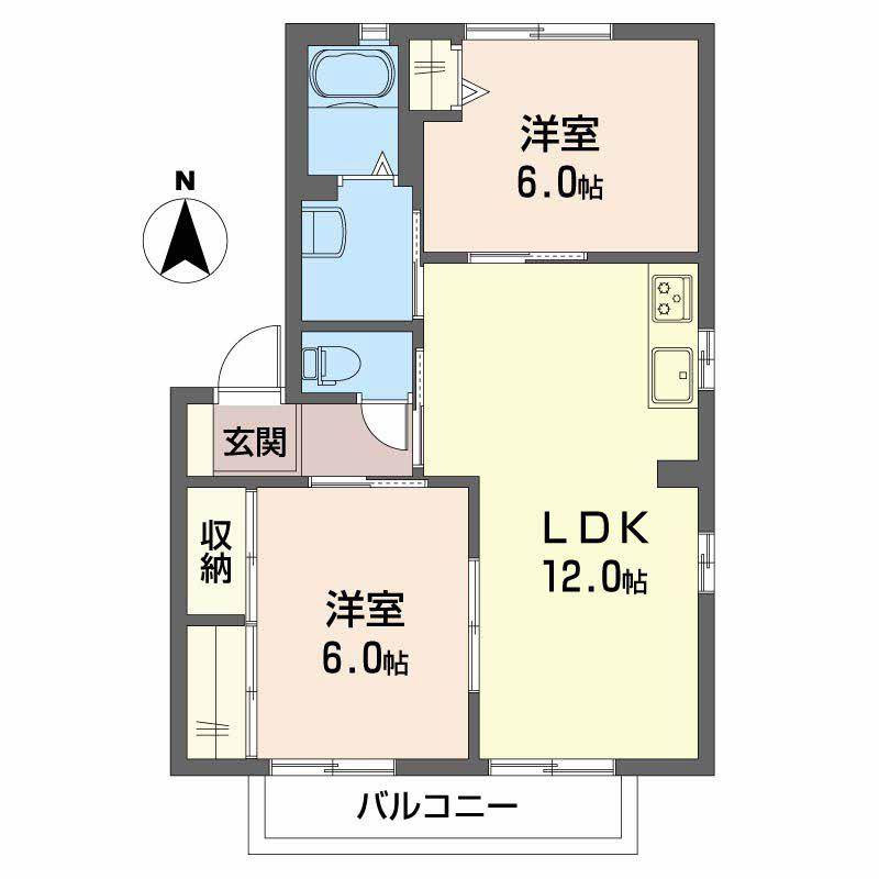 レーヴィンスH&A(2LDK/2階)の間取り写真
