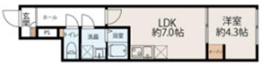 フラット富久町(1LDK/1階)の間取り写真
