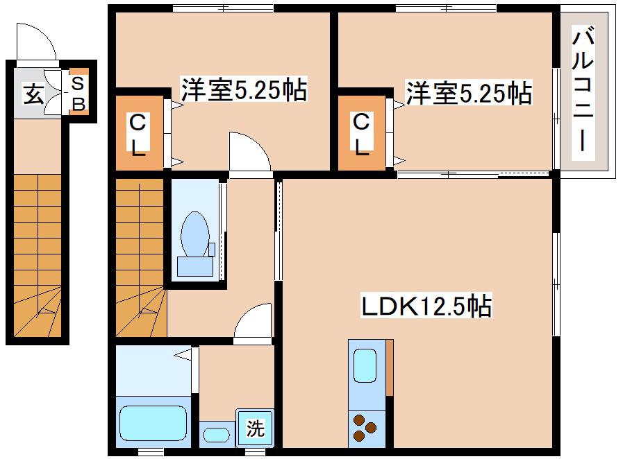 KARIN会下山(2LDK/2階)の間取り写真