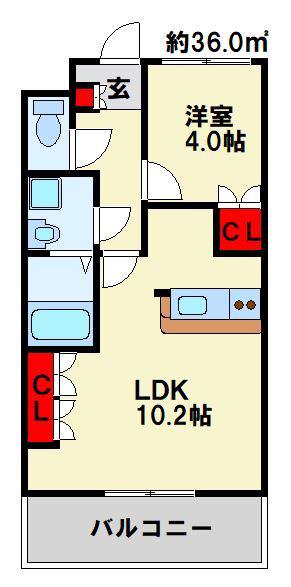 グランディール(1LDK/1階)の間取り写真
