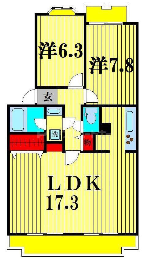 シャンクレール南流山(2LDK/4階)の間取り写真