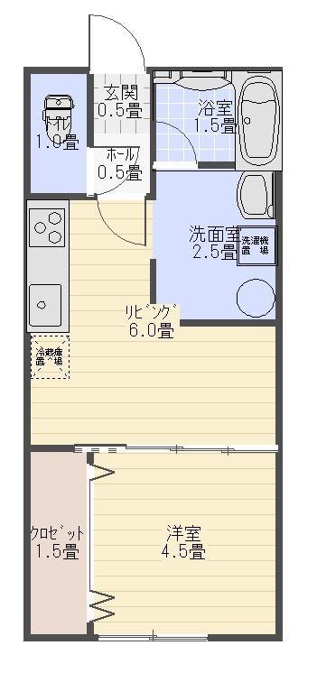 ヒノキ西7条B(1LDK/1階)の間取り写真