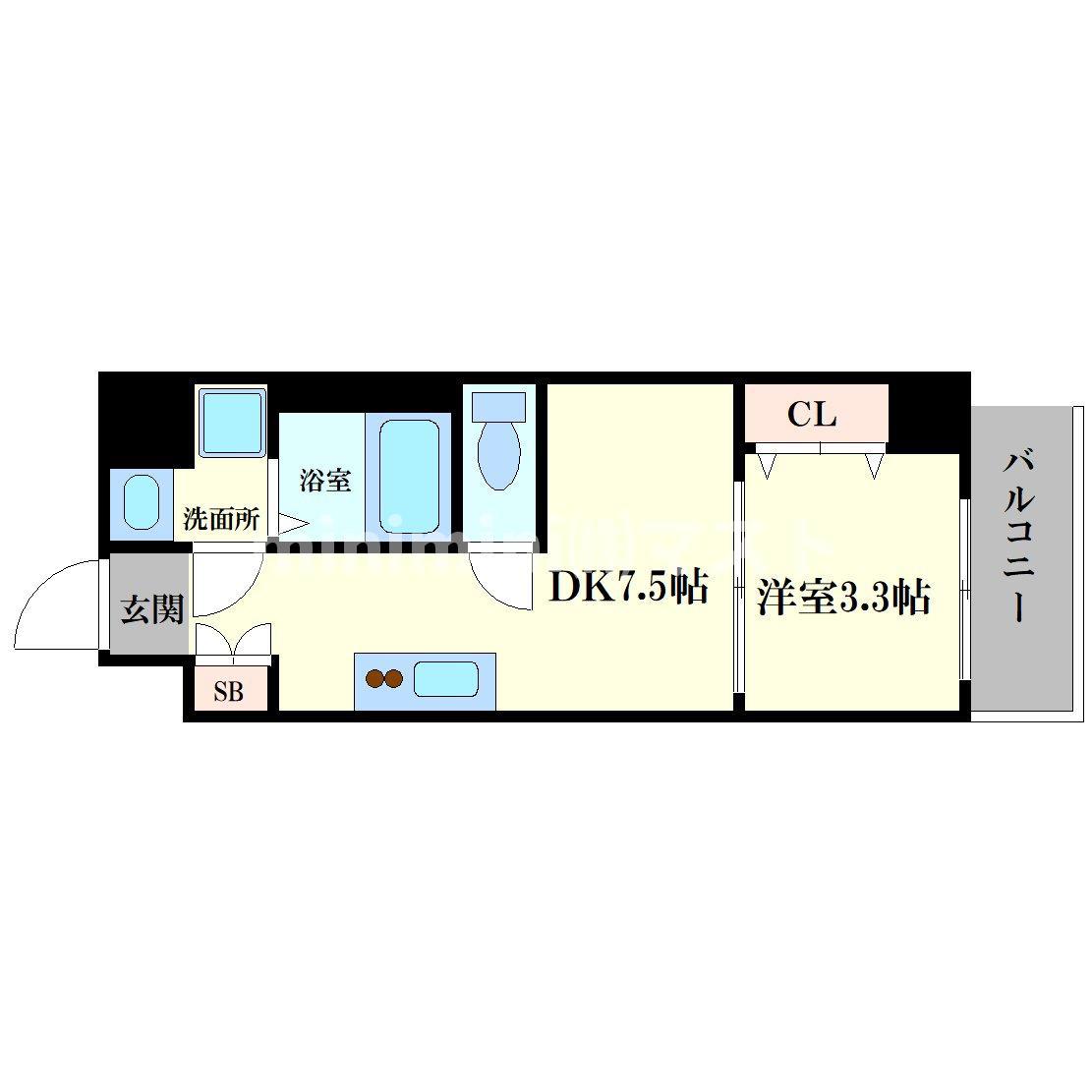 URBAN PARK弁天町(1DK/3階)の間取り写真