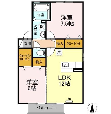 ルーチェ A棟(2LDK/2階)の間取り写真