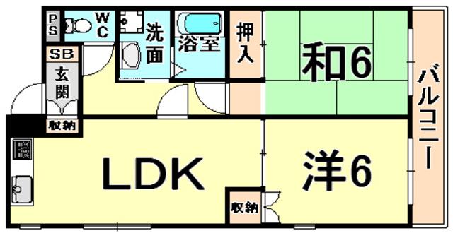 ルネッサンス武庫之荘(2LDK/2階)の間取り写真