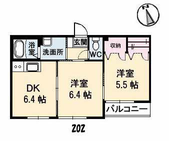 ラ・パルテール中畝(2DK/2階)の間取り写真
