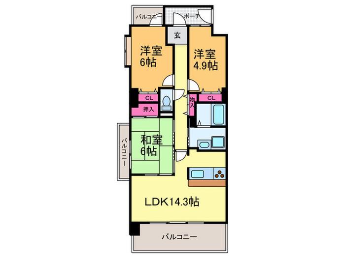 PLAISIR プレジール(3LDK/8階)の間取り写真