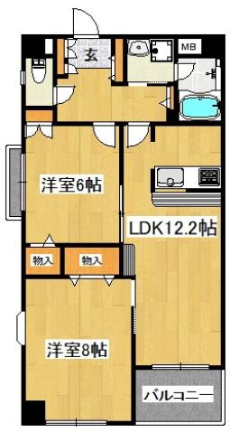 ボヌール宮前平(2LDK/2階)の間取り写真