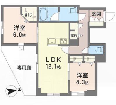 ボヌール(2LDK/1階)の間取り写真