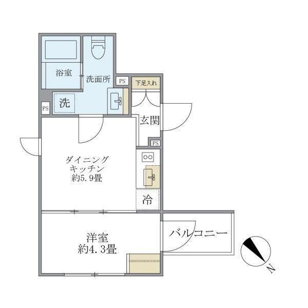 エクサム赤坂(1DK/4階)の間取り写真