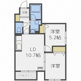 地下鉄東豊線 新道東駅 徒歩3分 3階建 築20年(2LDK/3階)の間取り写真