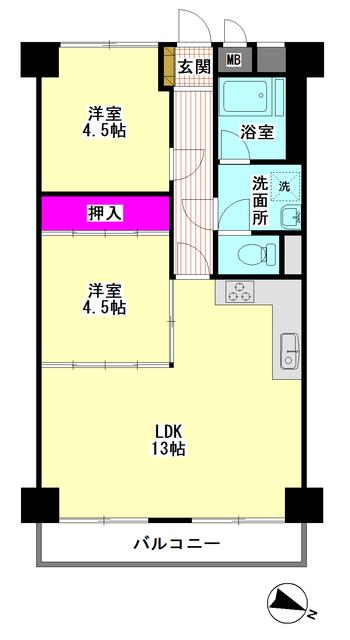 ブルーハイツ多摩川(2LDK/4階)の間取り写真