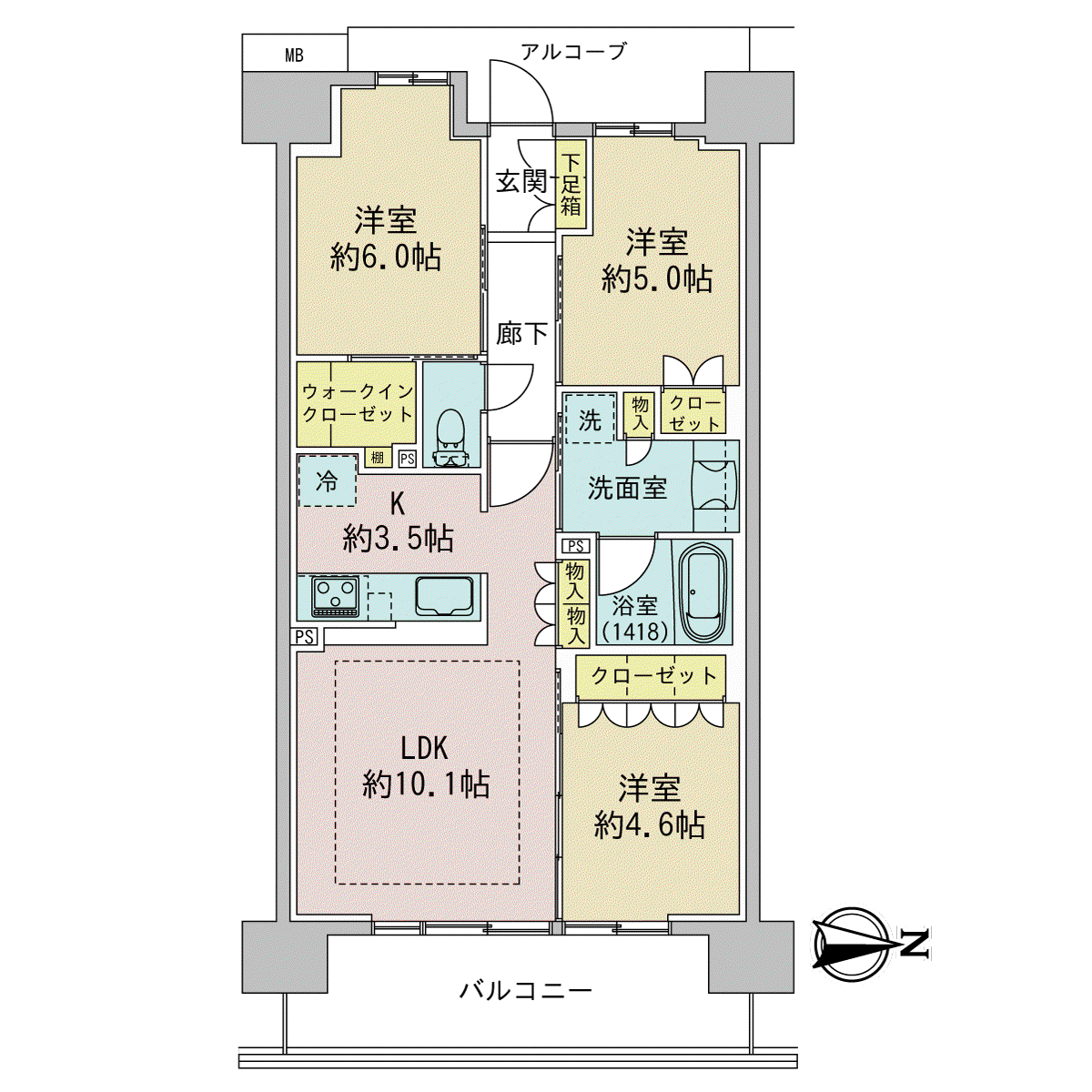 ジオ京都西院(3LDK/11階)の間取り写真