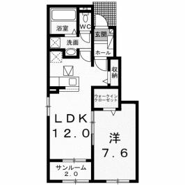 ヒカルサ行橋 II(1LDK/1階)の間取り写真