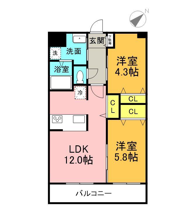 KANNA-KAMUI(2LDK/5階)の間取り写真