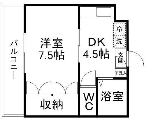イーグルハイツ高松(1DK/2階)の間取り写真