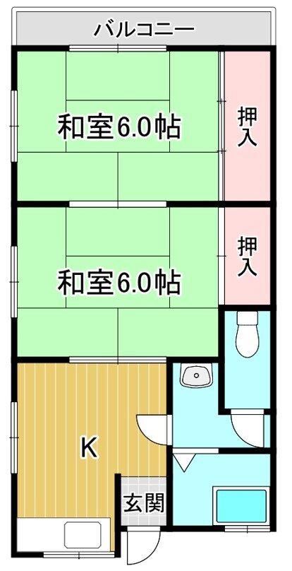 ノースナイン熊本(2K/2階)の間取り写真