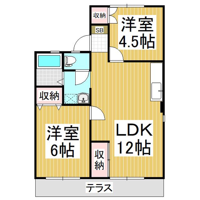 ヴィラ上松 A棟(2LDK/1階)の間取り写真