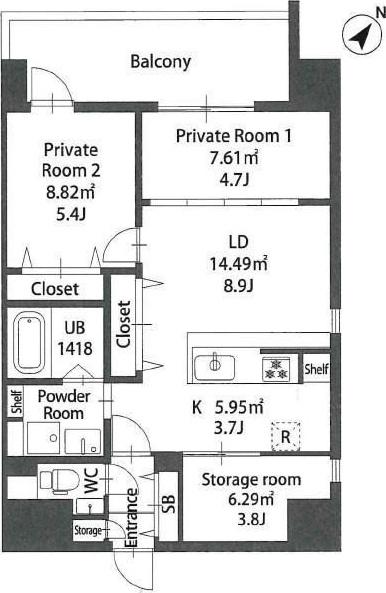 MODERN PALAZZO住吉(2SLDK/7階)の間取り写真