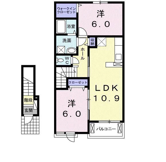 アルモニー大成(2LDK/2階)の間取り写真