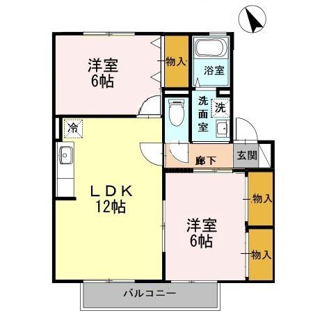サンハイム徳力(2LDK/2階)の間取り写真