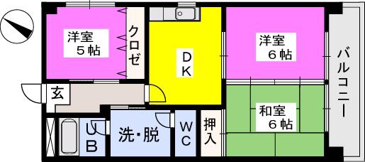 ハイラークやひろ(3DK/2階)の間取り写真