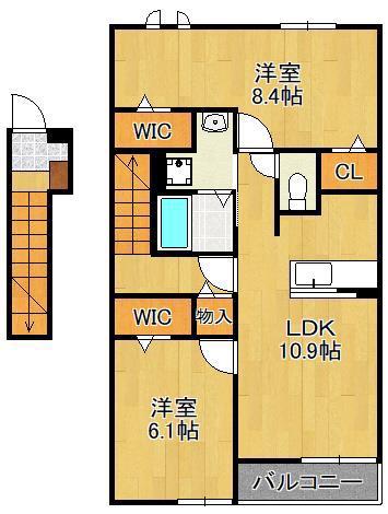 フィデール行橋B(2LDK/2階)の間取り写真