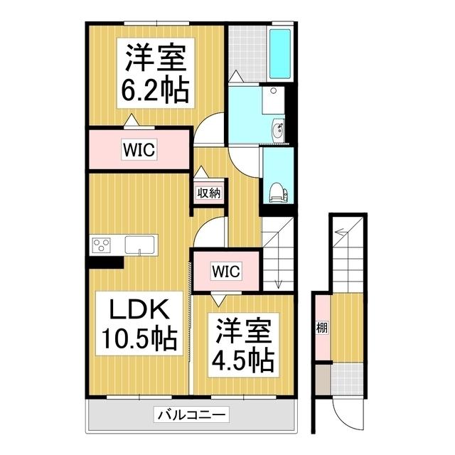 ウィズハイムコンフォート ウエスト(2LDK/2階)の間取り写真