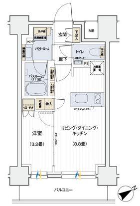 デュオステージ海老名II(1LDK/8階)の間取り写真