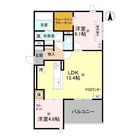 エクレール沢之町(2LDK/1階)の間取り写真