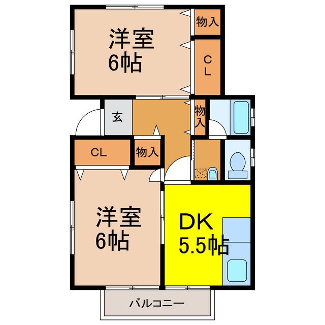 ROOMS駒羽根D棟(2DK/1階)の間取り写真