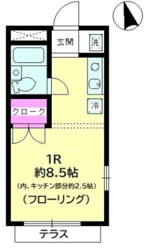 レイモンドハウスA棟(ワンルーム/1階)の間取り写真