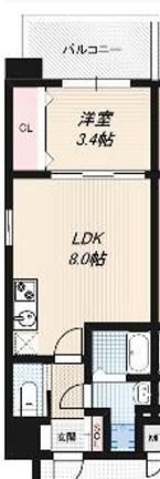 LUXE服部天神(1LDK/2階)の間取り写真