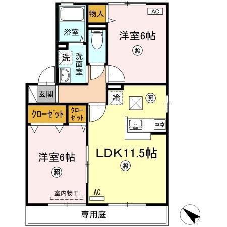 サニープレインA棟(2LDK/1階)の間取り写真