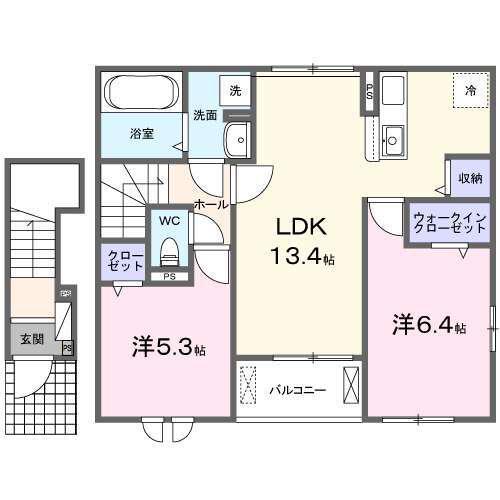 ヒカルサ伊勢小俣I(2LDK/2階)の間取り写真