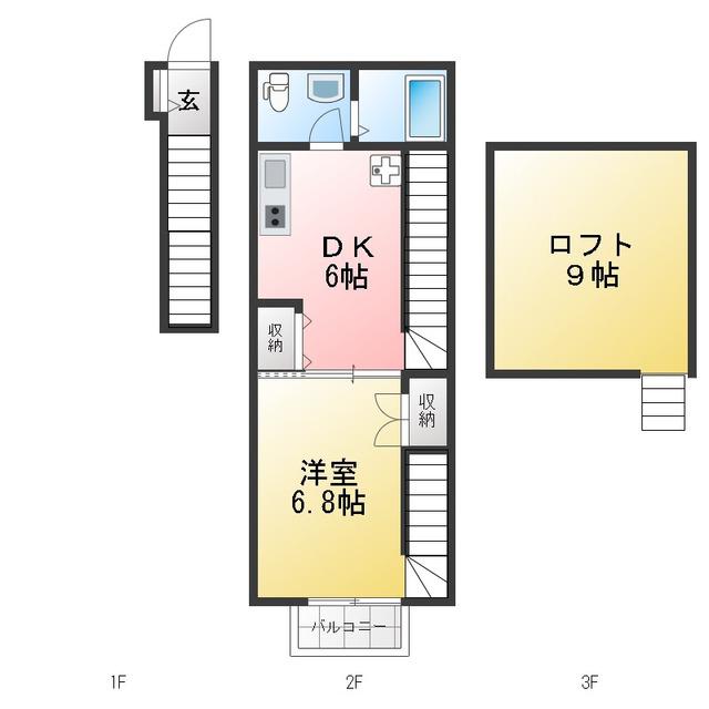 メルヴェーユ(1DK/2階)の間取り写真
