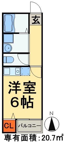 サンクレール(ワンルーム/2階)の間取り写真