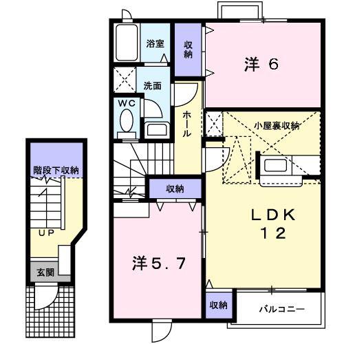 バーディクレフ B(2LDK/2階)の間取り写真