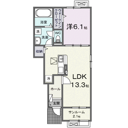 アクティフ I(1LDK/1階)の間取り写真