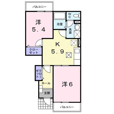 甲西サンライフF(2K/1階)の間取り写真