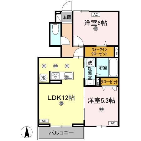 フィオーレガーデン阿南(2LDK/1階)の間取り写真