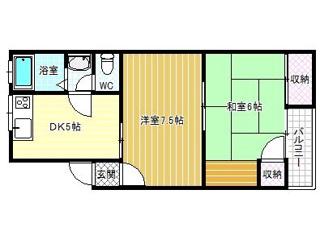 羽曳が丘ハイコーポI棟(2DK/1階)の間取り写真